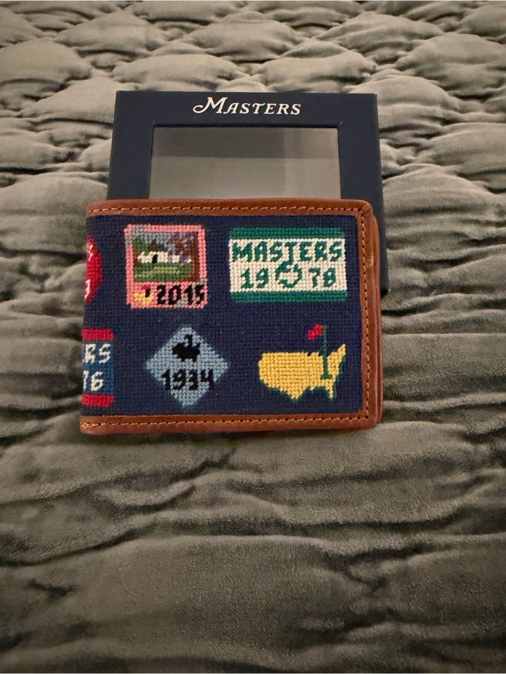 Masters Navy Needlepoint Wallet with Yellow and Green Accents - Picture 2 of 5